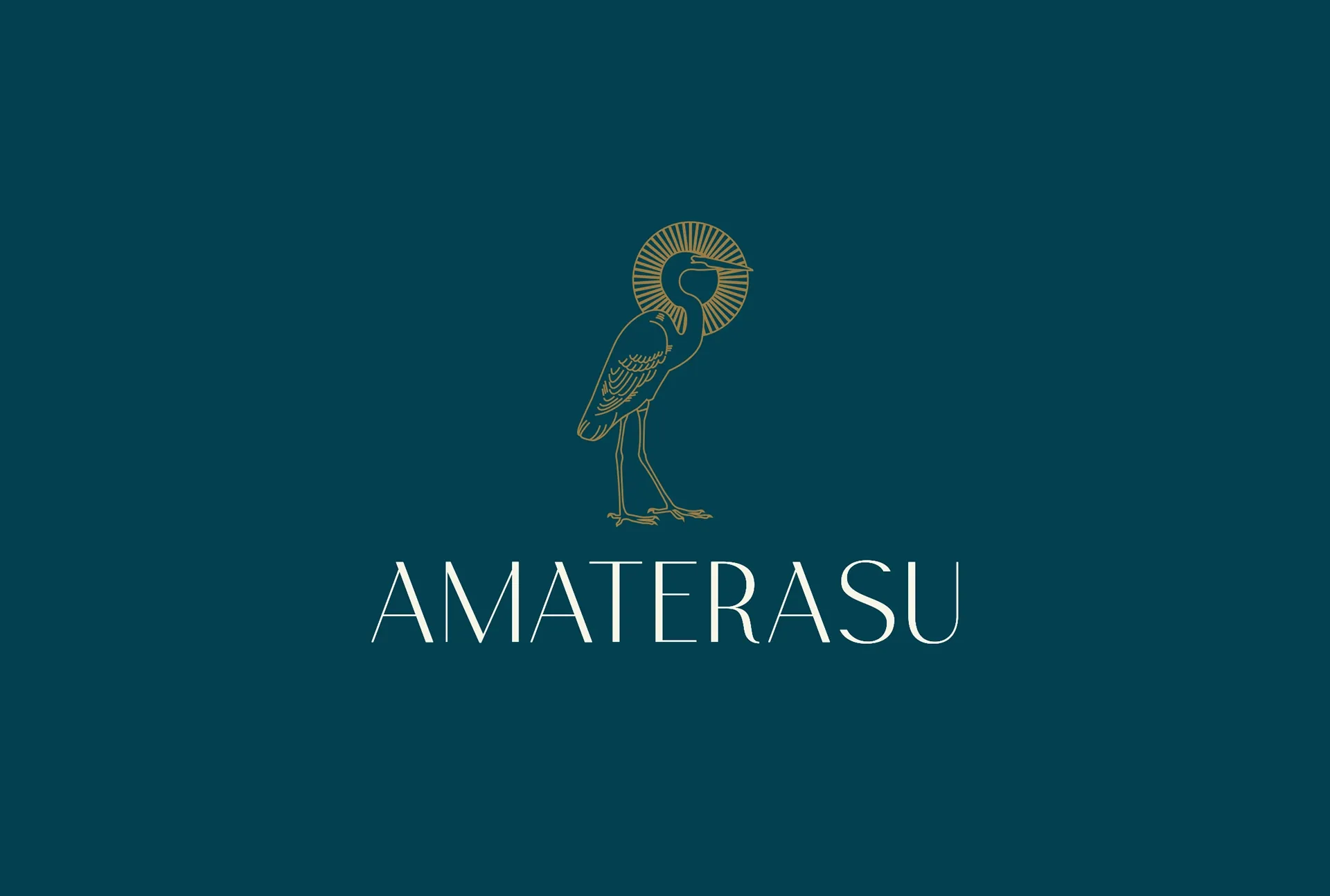 Marca do Amaterasu, com o símbolo da garça em traço inspirado na arte japonesa.