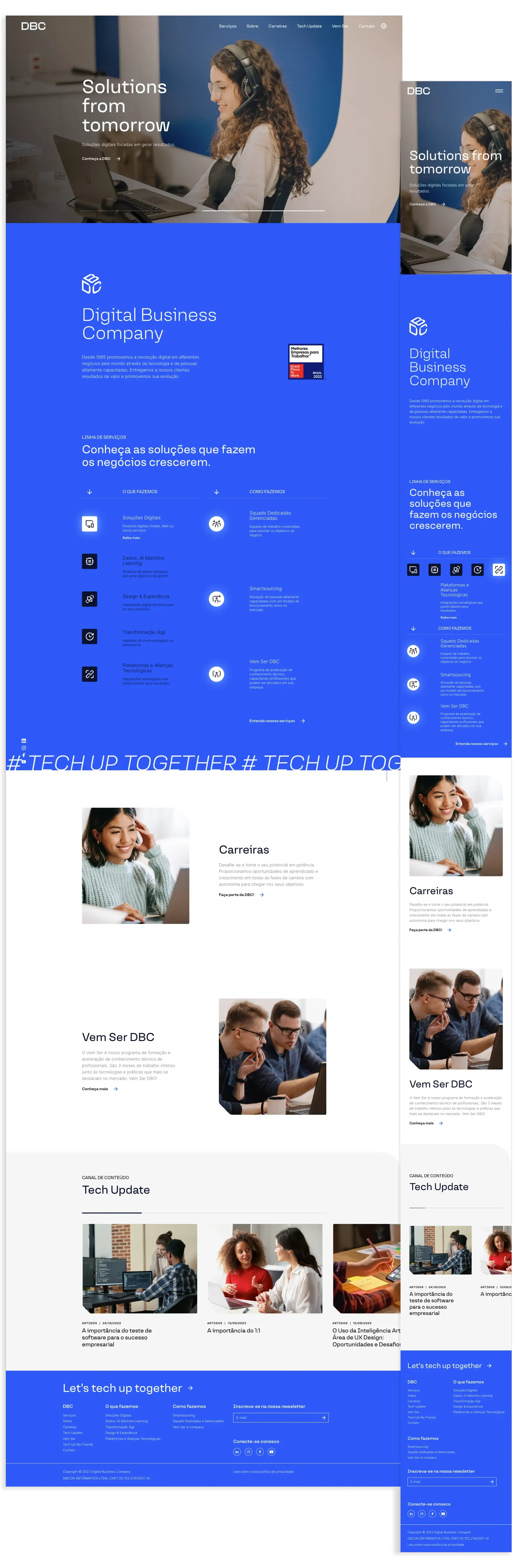 DBC website home page, with the main headline and an overview of services.