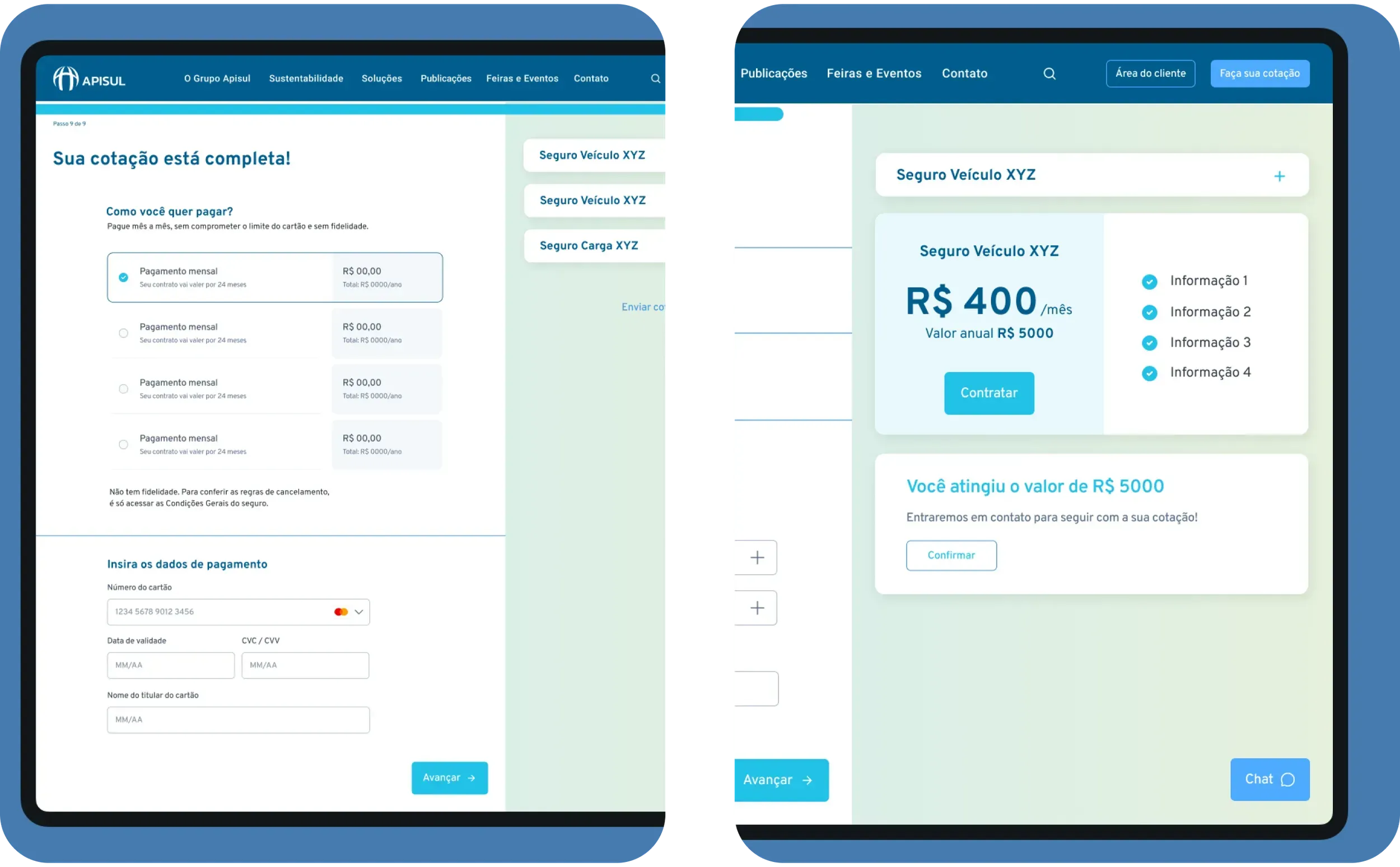 Quote form step with fields for operational data, routes and fleet information.